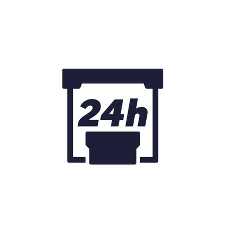 24h booth icon, exhibition stand on whiteのイラスト素材