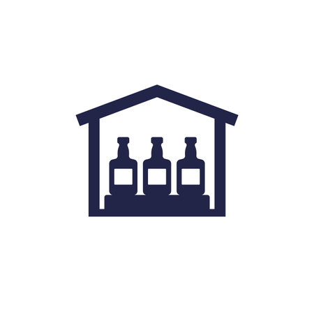 Alcohol warehouse icon with whiskey bottlesのイラスト素材