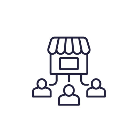 shop and customers line iconのイラスト素材