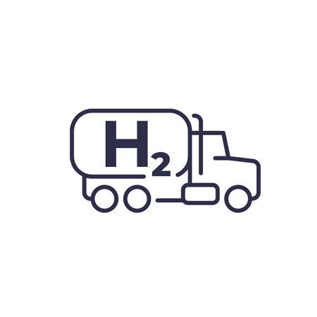 hydrogen truck icon, h2 tanker on whiteのイラスト素材