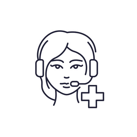 Medical call center line icon with woman operatorのイラスト素材