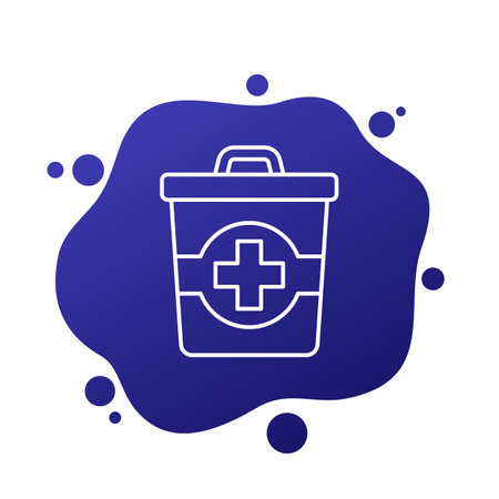 medical waste icon with trash bin, line designのイラスト素材