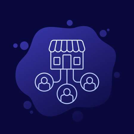 shop and customers, clients icon, line vectorのイラスト素材