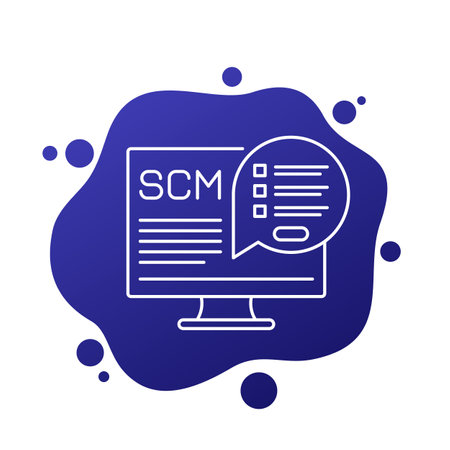 SCM software line icon, Supply chain managementのイラスト素材