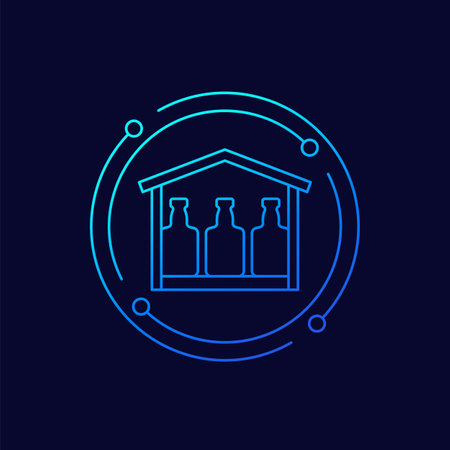 Alcohol warehouse icon with bottles, linear artのイラスト素材