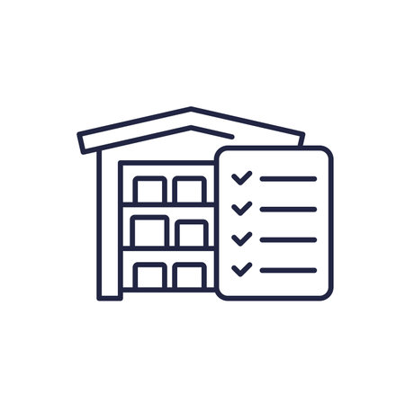 inventory, stock line icon with warehouse and listのイラスト素材