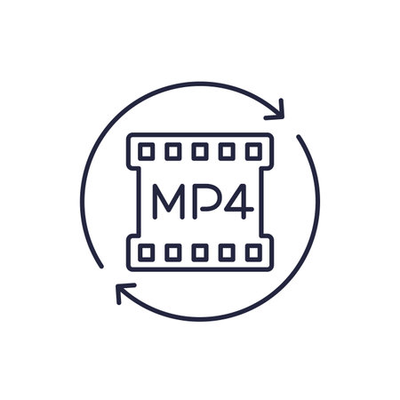 convert to mp4 video file line iconのイラスト素材