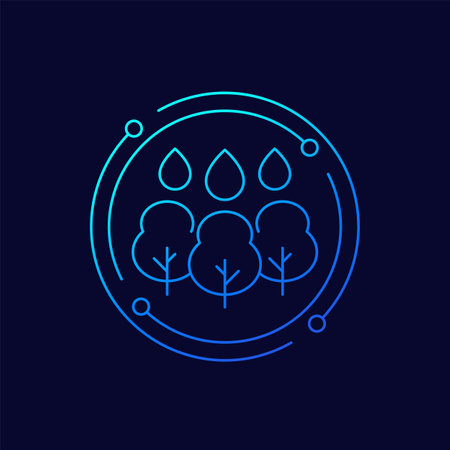 trees and water drops icon, linear designのイラスト素材
