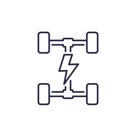 Electric chassis icon, EV car platform line vectorのイラスト素材