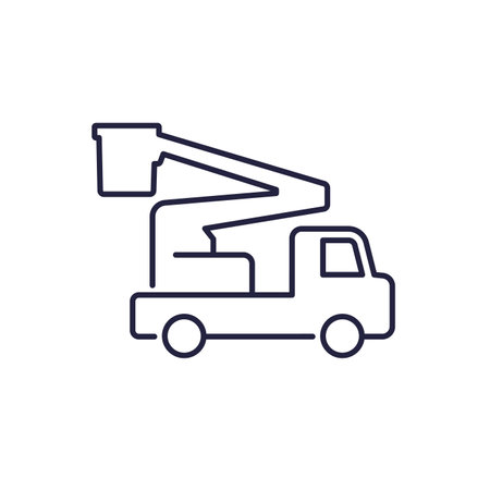 bucket truck icon, boom lift line vectorのイラスト素材