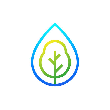 tree and water drop icon, line vector designのイラスト素材