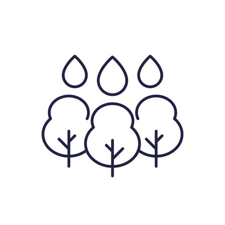 trees and water drops line iconのイラスト素材