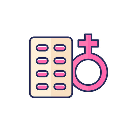 Estrogen therapy icon with pills, outlined vectorのイラスト素材