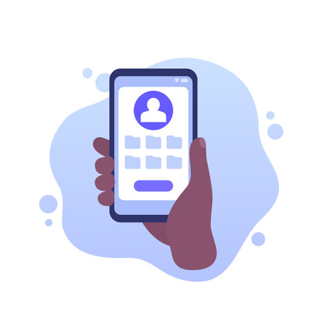 User files icon, personal data, phone in handのイラスト素材