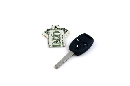 one dollar like tshirt and car key as symbol of successの写真素材