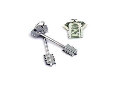 home keys and 1 dollar like tshirt as symbol of successの写真素材