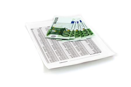 bond of euro on top white document の写真素材