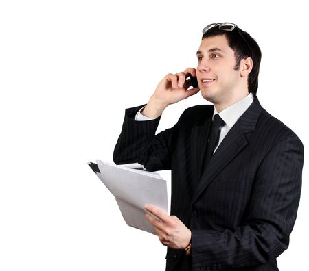 young businesman in black dress isolated on whiteの写真素材