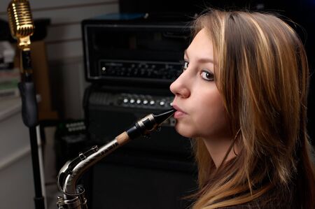 woman with saxophoneの写真素材