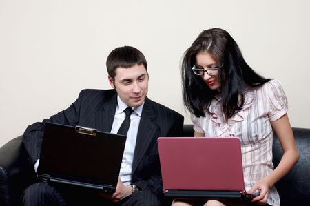 businessman with beauty secretary in officeの写真素材