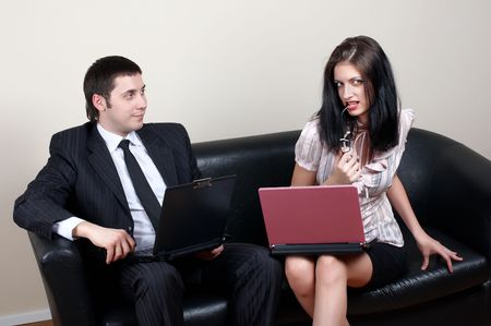 businessman with beauty secretary in officeの写真素材