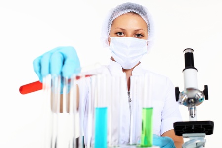 Young female scientist in a chemistry laboratoryの写真素材