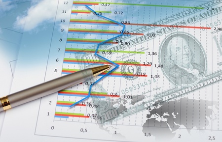 Collage of financial and business charts and graphsの写真素材
