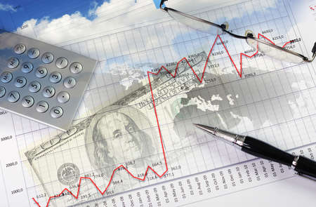 Collage of financial and business charts and graphsの写真素材