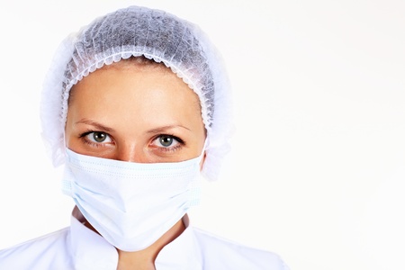 Portrait of a young female scientist wearing face maskの写真素材