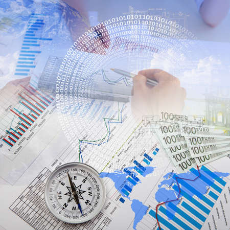 Business collage with financial and business charts and graphsの写真素材
