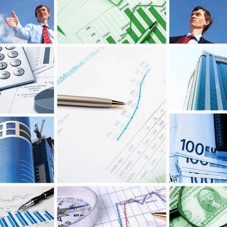 Collage of financial and business charts and graphsの写真素材