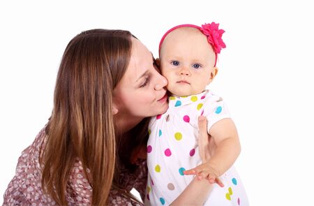 Young mother with little daughter in studioの写真素材