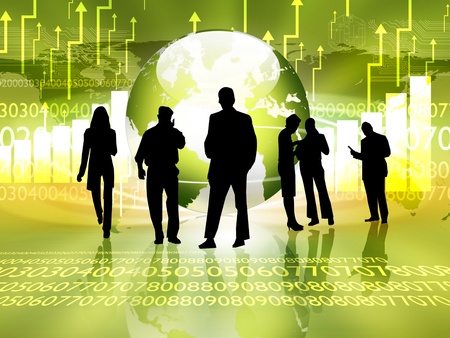 Illustration of a crowd of business people against color backgroundの写真素材