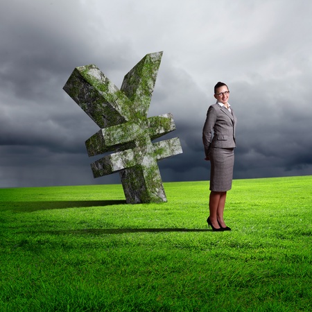 Collage on business and money theme with currency symbolの写真素材