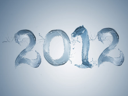 2012 made of water splashes against light blue background