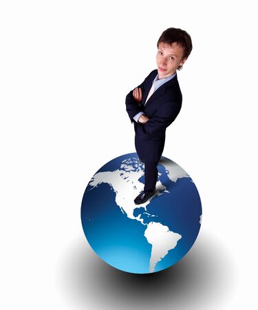 Collage of a businessman with our planet earthの写真素材