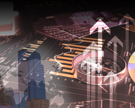Colour illustration of business and financial charts and graphs