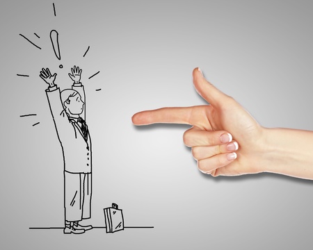 Drawing of a man in dangerous situation under threatの写真素材