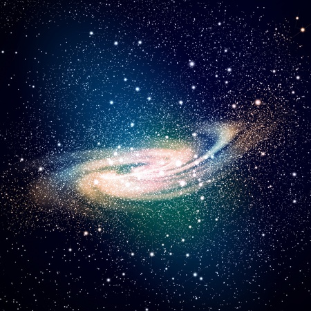 Image of glowing galaxy against black space and starsの写真素材