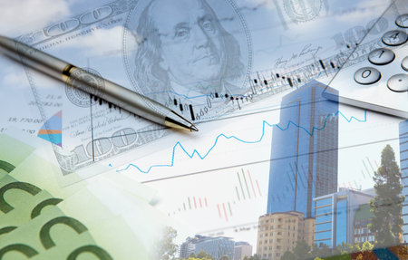 Collage of financial and business charts and graphs
