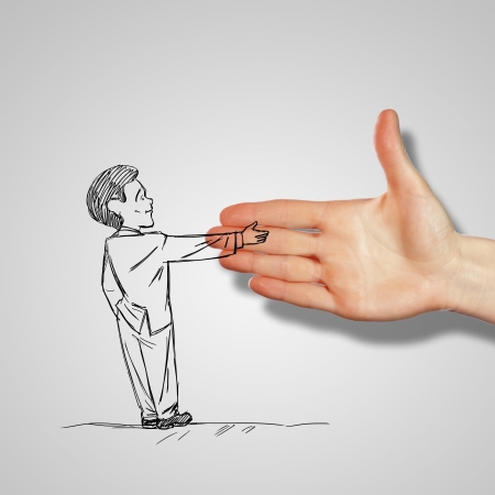 Drawing of a man shaking human handの写真素材