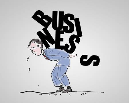 Drawing of a businessman and letters of the word businessの写真素材