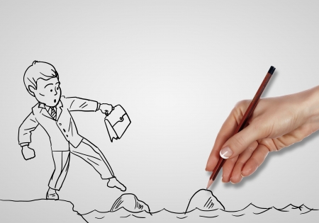 Pencil drawing as illustraion of risks and challenges inbusinessの写真素材
