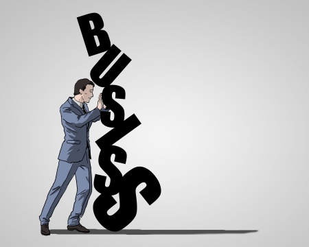 Drawing of a businessman and letters of the word businessの写真素材