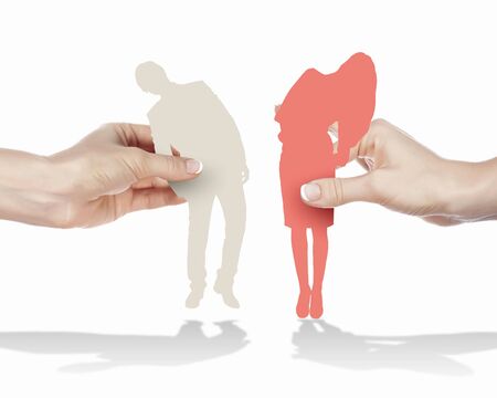 Silouettes of man and woman in loveの写真素材