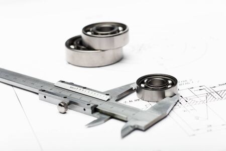 Tools and papers with sketches on the tableの写真素材