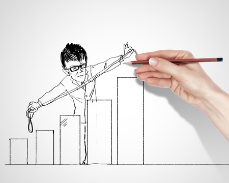 Black and white pencil drawing about success in businessの写真素材