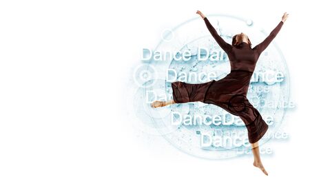 Girl dancing in a color dress with a gray background  Collageの写真素材