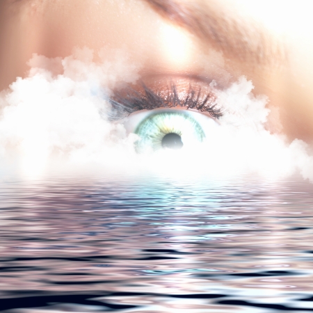 Conceptual illustration of eye overlooking water scenicの写真素材