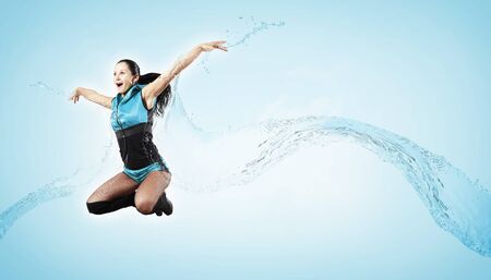 Young woman dancer illustration  With lights effect の写真素材